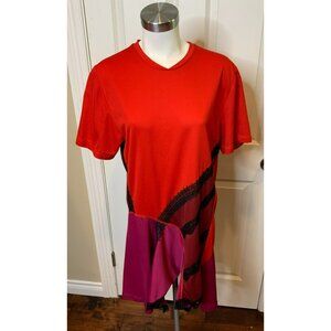 Koche Red Burgundy Violine Shift Mini Striped Dress, Size 38 | 8 $655